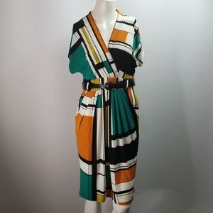 Worthington Stretch Colorblock V Neck Dress